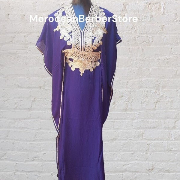 KAFTAN purple and gold Kaftan Moroccan dress for women cotton ,kaftan house dress, kaftan moroccan dress  women cotton, Christmas gift women