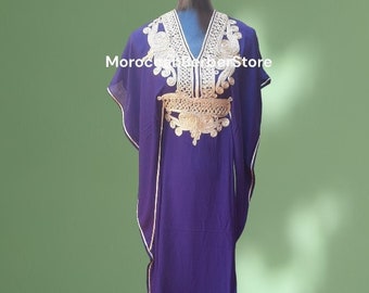 KAFTAN dorado PÚRPURA, caftán marroquí, caftanes para mujer, vestido de casa caftán, caftán marroquí, caftanes para mujer, regalo para ella, vestido caftán morado