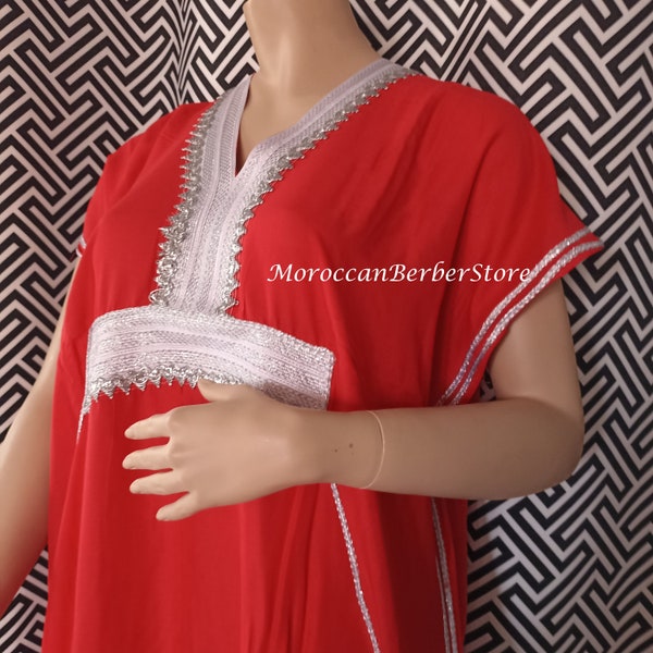 Caftan marocain, robe de caftan coton, caftan rouge, couvertures de plage, couverture de caftan plage, coton caftan marocain, gandoura