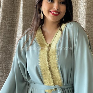 kaftan henna day, KAFTAN butterfly green , Kaftan oversize with belt, Moroccan kaftan  with gold embroidery , luxury kaftan , abaya luxury,