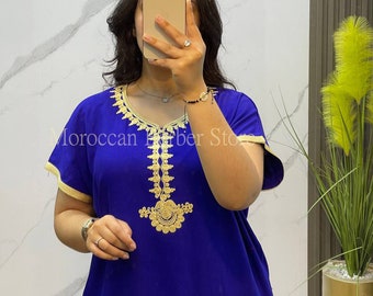 Robe bleu caftan, caftan en coton, vêtements d'intérieur pour femme, caftan marocain, tenues de plage pour femme, tenues de villégiature, robe d'intérieur caftan, caftan bleu roi