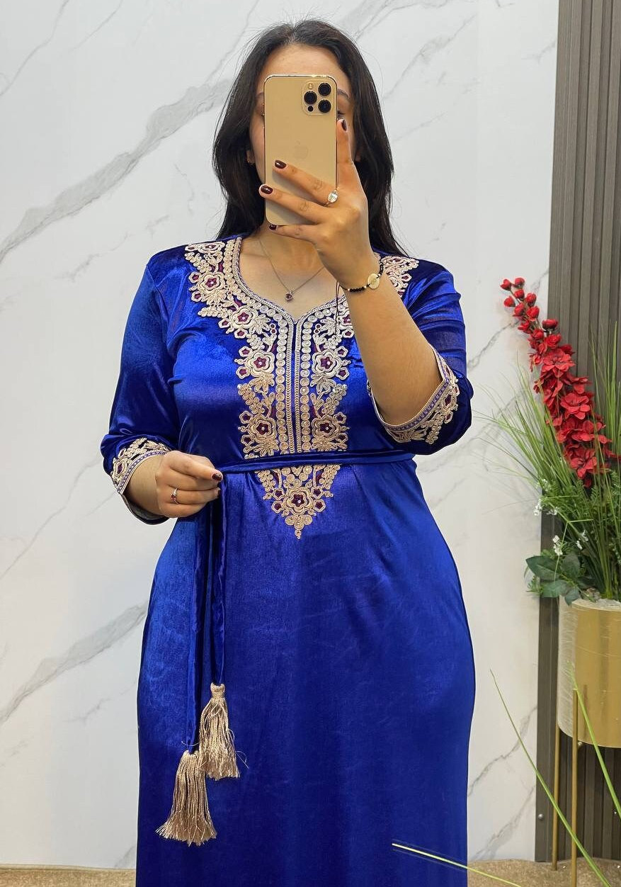 Velvet Kaftan Blue kaftan for Women moroccan Kaftan kaftans for Women Cotton Kaftan Party Dress Gift for Her Etsy