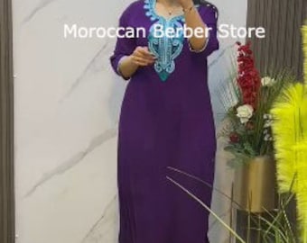 Caftan en coton violet, caftan pour femme, caftan marocain, caftans pour femme en coton, robe de soirée caftan, cadeau pour elle, caftan de plage en coton