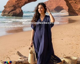 Summer Kaftan, Navy blue kaftan for women,beach cover ups, navy blue dress resortwear,loungewear, navy blue moroccan kaftan,gift for women