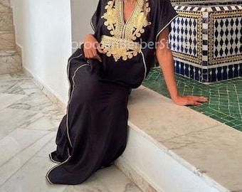 Strand-KAFTAN, Pool-Kaftan, Resortwear Kleid, Loungewear, KAFTAN-Hauskleid, Kaftan Strandabdeckung für Frauen, Kaftan schwarz, Gandoura
