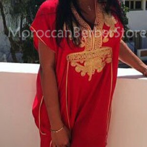 Handmade gift for her, kaftan for women,unique holiday gift,Moroccan kaftan black gold beach kaftan, maternity wear,gift for her, resortwear Red