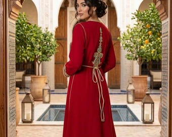 Luxury Red Kaftan – Traditional Gold Embroidery | Wedding & Party Wear | #KaftanLuxe #OrientalDress size M to  XL