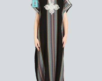 KAFTAN für Frauen, marokkanischer Kaftan, schwarzer Kaftan, Strandüberwurf, Loungewear, Kaftan Maxikleid, Gandoura marokkanisch, gestreifter Kaftan, Strandabdeckung ups
