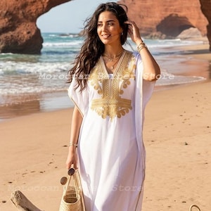 moroccan bridesmaid dresses Hand Beaded Arabic Kaftan: off White Moroccan Wedding Dress With Embroidery  Hijab