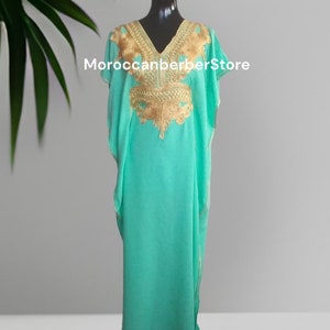 Handmade gift for her, kaftan for women,unique holiday gift,Moroccan kaftan black gold beach kaftan, maternity wear,gift for her, resortwear Green