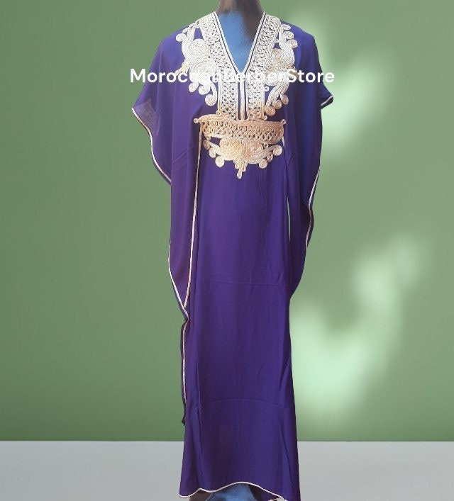 purple and gold kaftan dress Beaded kaftan Dress With Border Purple 102  India Batik Retail