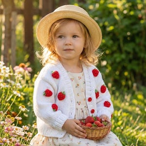 Strawberry Baby Strickjacke: Handgemachte Kinderpullover, Baby Mädchen Strickjacke