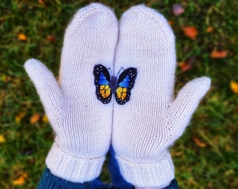 Ukrainische gestrickte Handschuhe, Schmetterling Handschuhe, gestrickte Handschuhe, Schmetterling Handschuhe, gestrickte Handschuhe