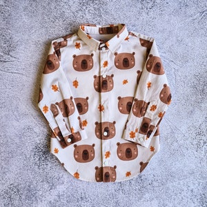 Boys&#39; cotton vintage shirt with buttons, Handmade cozy cotton shirt for boy, Shirt for boy, Long Sleeve, Baby Outfit, Shirt with bears