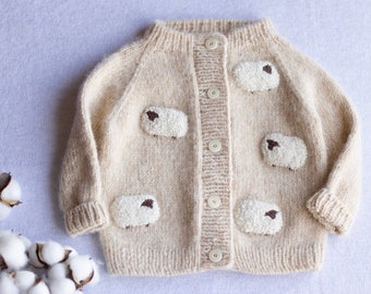 Sheep baby cardigan, Baby cardigan with embroidery, Knitted baby cardigan ,Child cardigan, Hand Knit Cardigan, Baby cardigan, Sweater