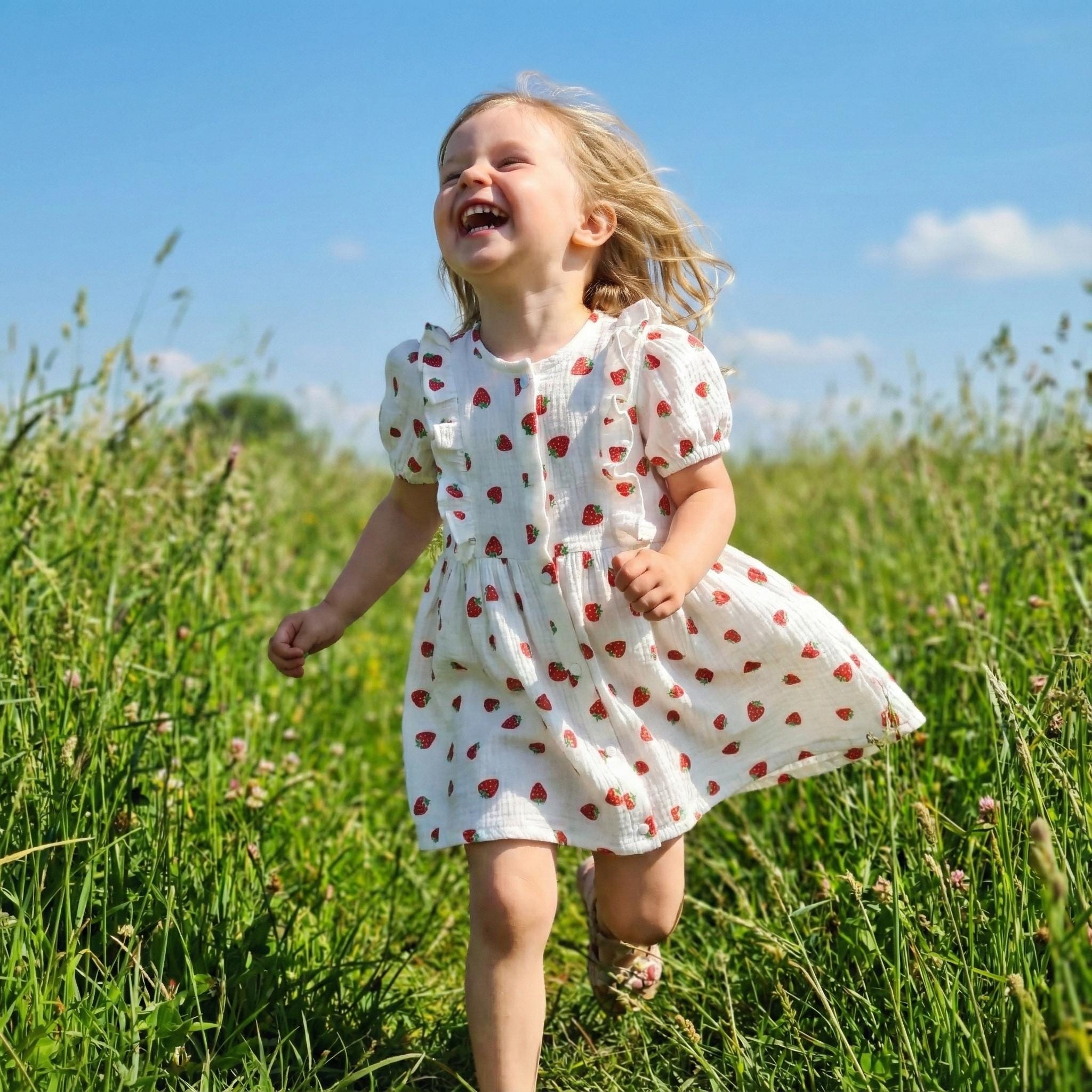 20 Baby Dress Designs for Summer That Are Actually Soft Enough to Wear 5 Strawberry Baby Dress: Muslin Cotton Summer Outfit, Ruffled Girl Dress