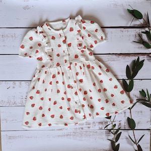 Strawberry print dress, Baby dress girl dress,Kids dress, Many colors, Summer outfit, ,Muslin Baby Dress, Summer Dress for a Girl