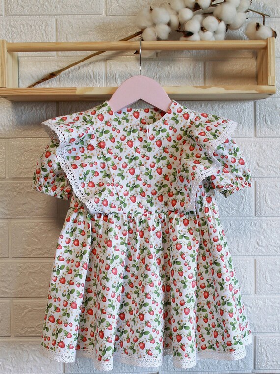 Organic Cotton Baby Dress: Strawberry Print Summer Outfit - Etsy Organic Cotton Baby Dress: Strawberry Print Summer Outfit - Etsy