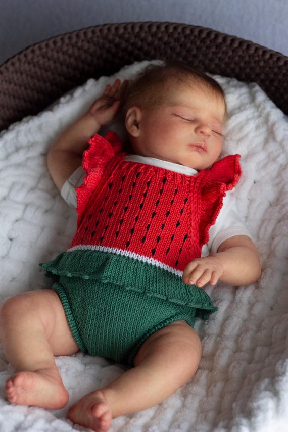 Gebreide watermeloen romper, Coming Home-outfit pasgeboren