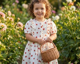 Robe D'Été Bébé Fille Imprimé Fruits - Robe Sans Manches Bretelles Nœud Froncé Avec Chapeau, Tenue Légère Mignonne