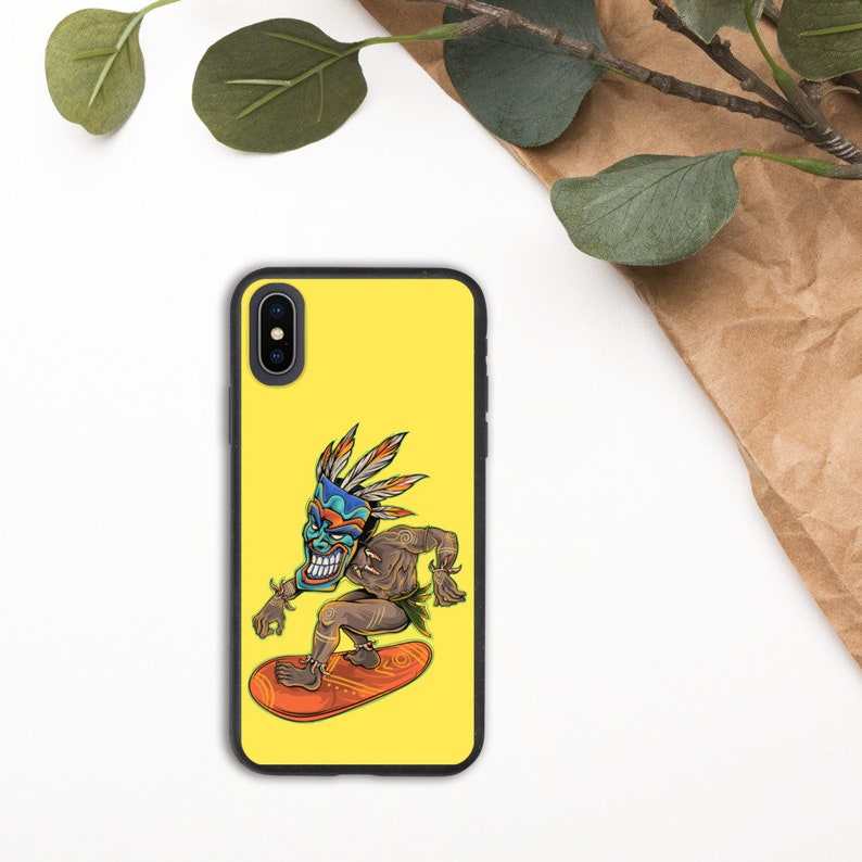 Tiki biodegradable phone case Hawaiian eco-friendly IPhone case Phonecase gift for surfer Hawaii style surfers phonecase