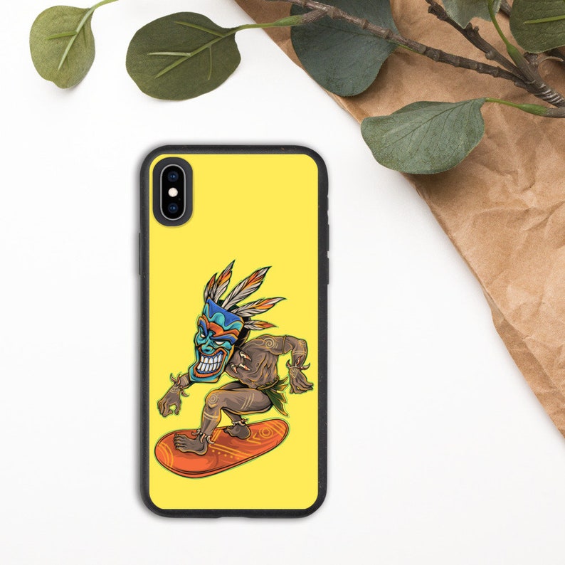 Tiki biodegradable phone case Hawaiian eco-friendly IPhone case Phonecase gift for surfer Hawaii style surfers phonecase