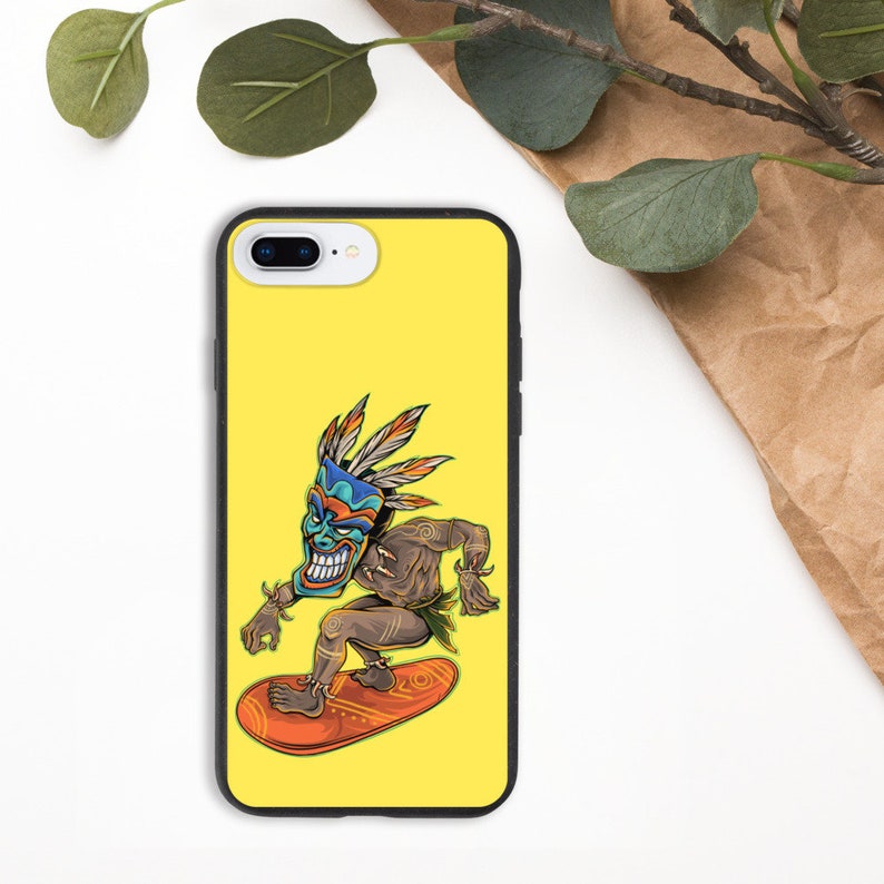 Tiki biodegradable phone case Hawaiian eco-friendly IPhone case Phonecase gift for surfer Hawaii style surfers phonecase