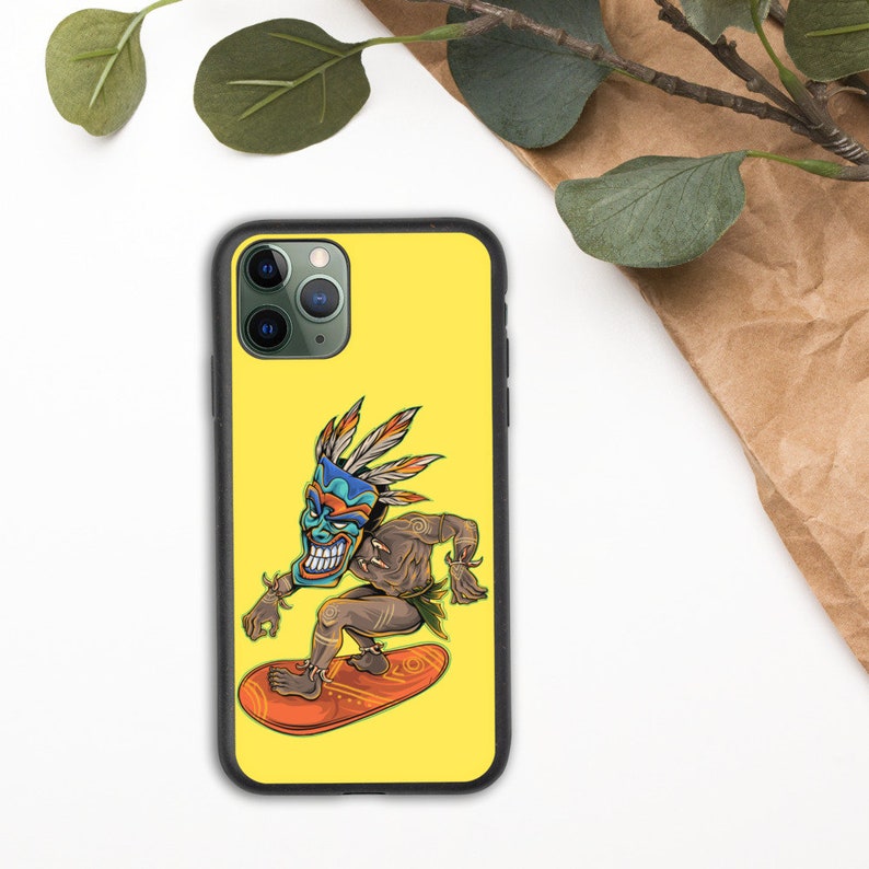 Tiki biodegradable phone case Hawaiian eco-friendly IPhone case Phonecase gift for surfer Hawaii style surfers phonecase