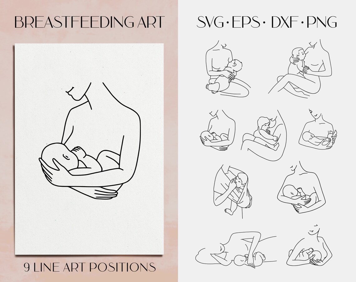 Download Breastfeeding svg clipart. Mom and newborn art. Woman line | Etsy