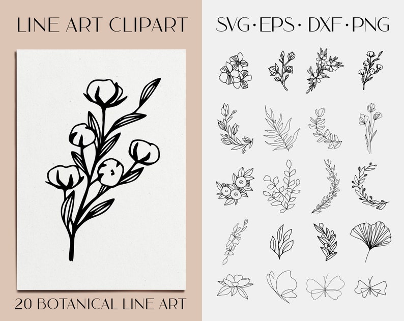 Download Botanical clipart svg. Floral line art clipart floral vector | Etsy