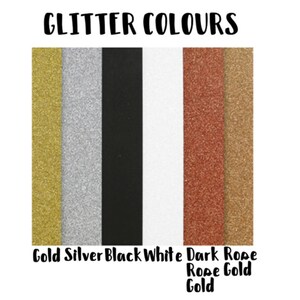 May include: A sample of glitter colors in gold, silver, black, white, dark rose, and rose gold.
