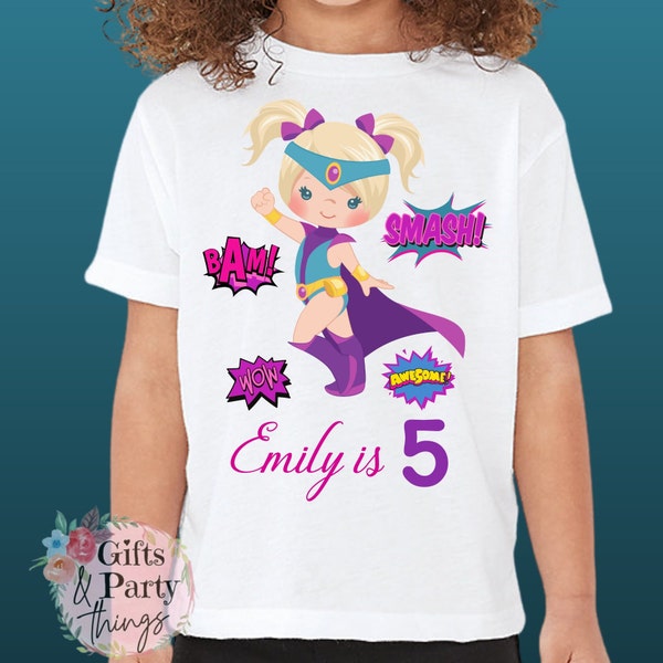 Personalised Superhero Girl T-shirt ANY AGE NAME | Personalised Superhero Birthday Outfit | Superhero T-shirt | Superhero Party Supplies