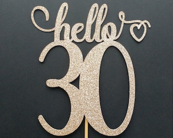 Hello 30ケーキトッパー｜グリッター30歳の誕生日パーティーデコレーション