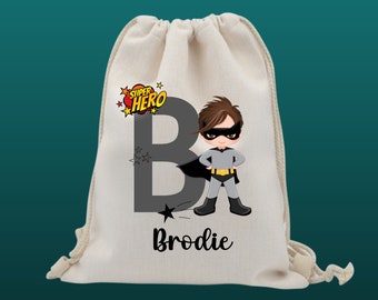Personalised Superhero Drawstring Gym Bag | Drawstring Bag | PE Bag | Sports Bag Kit | School/Nursery Bag | Superhero Kit Bag | Boys' Bags
