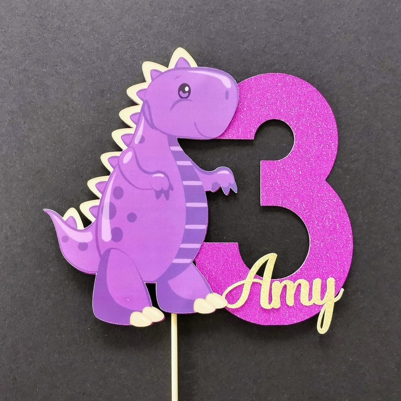 Personalised Cute T-Rex Cake topper Personalised Dinosaur Cake topper ANY AGE NAME T-Rex Dinosaur Party Supplies Dinosaur Cake topper