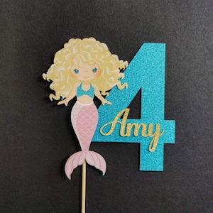 Personalisierte Meerjungfrau Cake Topper ANY AGE & NAME in vielen Hauttönen | Individuelle Meerjungfrau Tortendekoration | Meerjungfrau Geburtstagsparty Zubehör