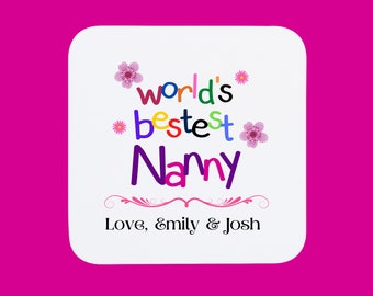 Personalised Nanny Coaster | Custom Coaster Grandmum | Mothers Day Gift For Nan | Birthday Gift For Nanny | Coaster Gift Grandma Xmas Gift