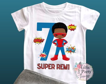Personalised Superhero Boy T-shirt ANY AGE NAME | Personalised Superhero Birthday Outfit | Superhero T-shirt | Superhero Party Supplies