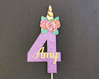 Personalised Unicorn Head Number Cake topper ANY AGE NAME | Unicorn Birthday Party Supplies | Unicorn Cake topper | Number Cake topper