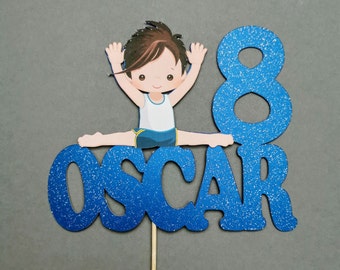 Topper de pastel de gimnasta de niño personalizado CUALQUIER EDAD Y NOMBRE / Topper de pastel de gimnasia / Suministros de cumpleaños de gimnasta personalizados / Fiesta de cumpleaños de gimnasia