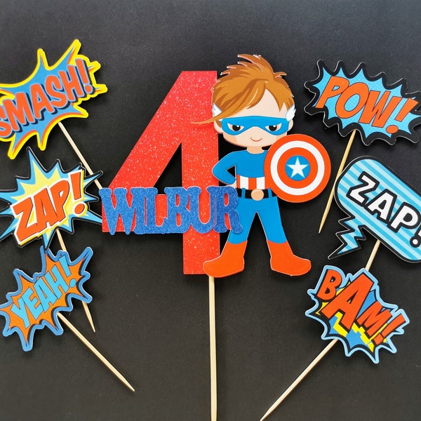 Personalised Superhero Boy Cake topper ANY AGE NAME | Personalised Superhero Cake topper | Superhero Cake topper | Superhero Party Supplies