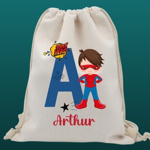 Sac de sport personnalisé à cordon de serrage de super-héros | Sac à cordon | Sac en PE | Kit de sac de sport | Sac d’école/de garderie | Kit de super-héros Sac | Sacs pour garçons