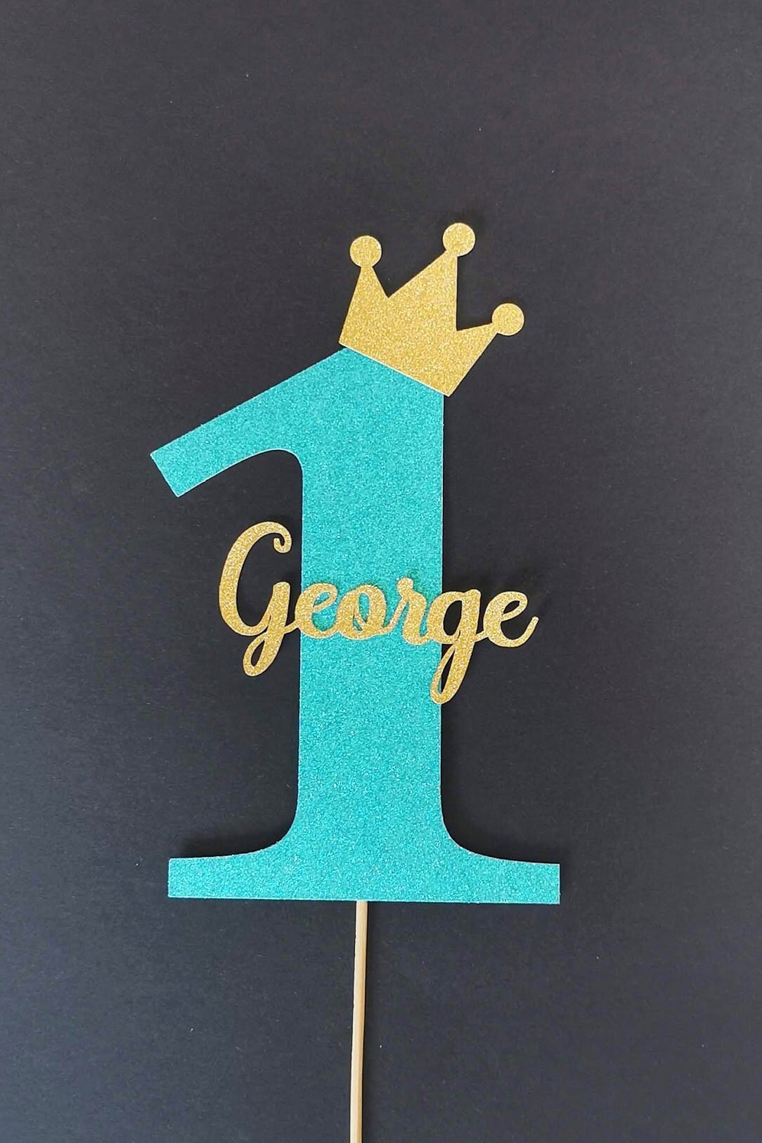 Personalized First Birthday Cake Topper | Glitter Crown, Blue Number ...