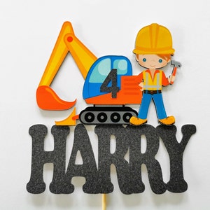 Personalised Construction Truck Cake topper ANY AGE NAME | Personalised Construction Digger Cake topper | Construction Birthday Supplies