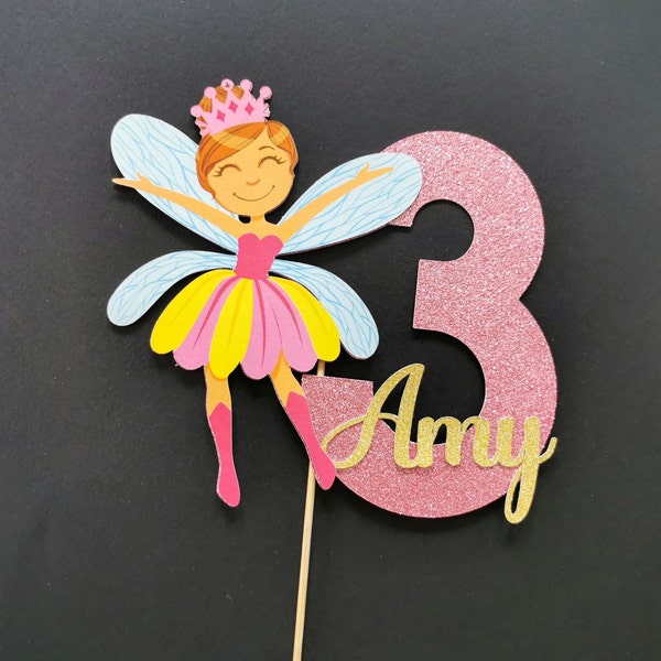 Personalised Fairy Princess Cake topper ANY AGE & NAME | Custom Fairy Princess Cake decorations | Fairy Princess Birthday Party Supplies