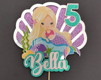 Personalised Mermaid Cake topper ANY AGE & NAME | Custom Mermaid Cake decorations | Mermaid Birthday Party Supplies | Mermaid Party Decor