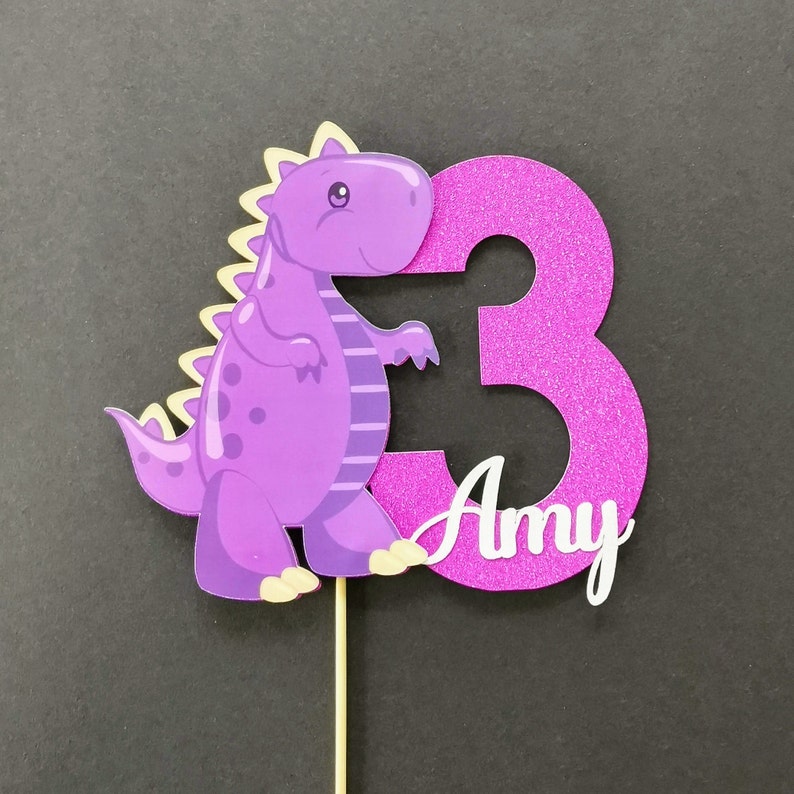 Personalised Cute T-Rex Cake topper Personalised Dinosaur Cake topper ANY AGE NAME T-Rex Dinosaur Party Supplies Dinosaur Cake topper