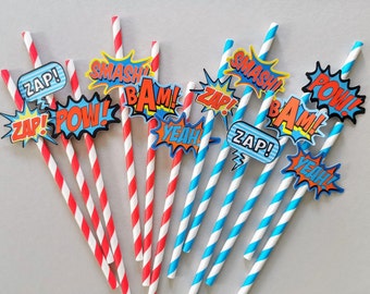 Custom Superhero Paper Straws | Custom Superhero bubbles Straws | Superhero Straws | Superhero Party Supplies | Superhero theme Party Straws