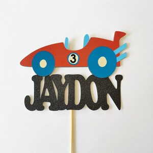 Personalized Race Car Cake Topper | Glitter Birthday Party Decor