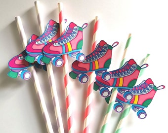 Custom Roller Skates Paper Straws | Custom Skates Straws | Roller Skates Straws | Roller Skates Party Supplies | Skates theme Party Straws